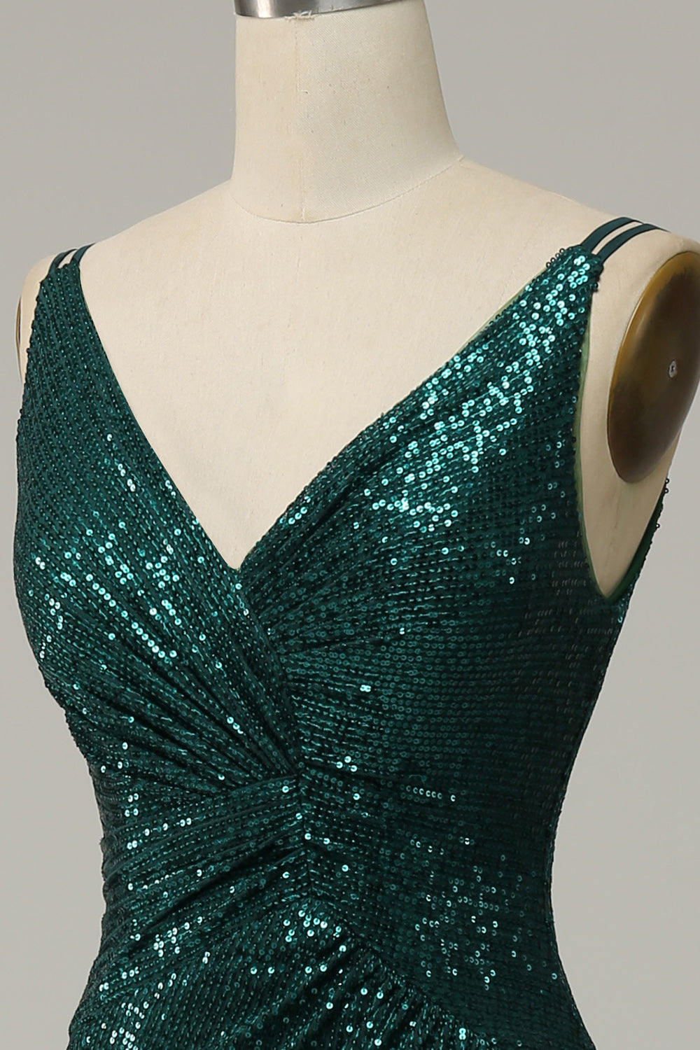 Correas de Espagueti Lentejuelas Verde Oscuro Vestido de Fiesta