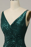 Correas de Espagueti Lentejuelas Verde Oscuro Vestido de Fiesta