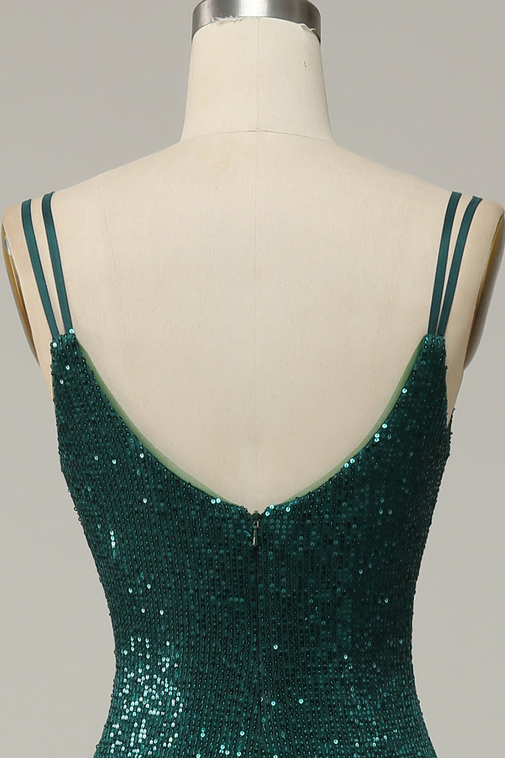 Correas de Espagueti Lentejuelas Verde Oscuro Vestido de Fiesta