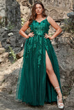 Tirantes de Espagueti Verde Oscuro Vestido de Fiesta Con Apliques