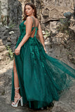 Tirantes de Espagueti Verde Oscuro Vestido de Fiesta Con Apliques