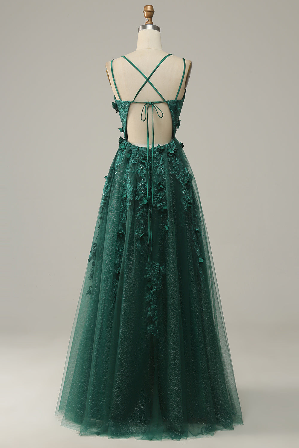 Vestido de Graduación Tul Verde Oscuro