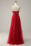 Vestido de Graduación Tul Sin Tirantes Rojo