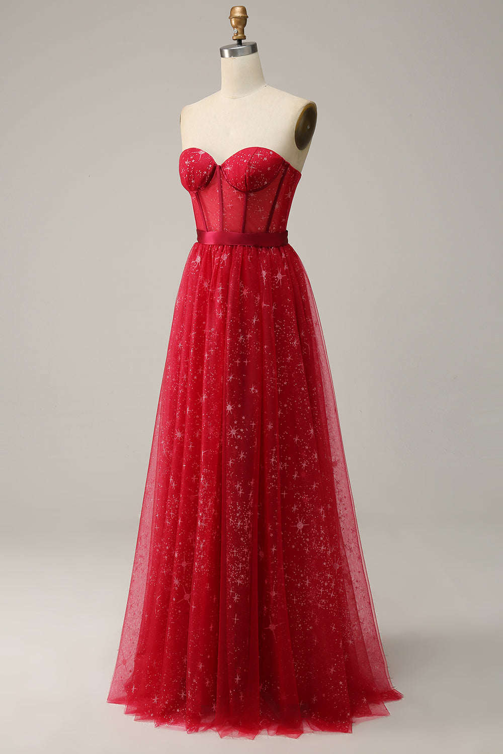 Vestido de Graduación Tul Sin Tirantes Rojo