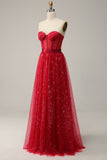 Vestido de Graduación Tul Sin Tirantes Rojo