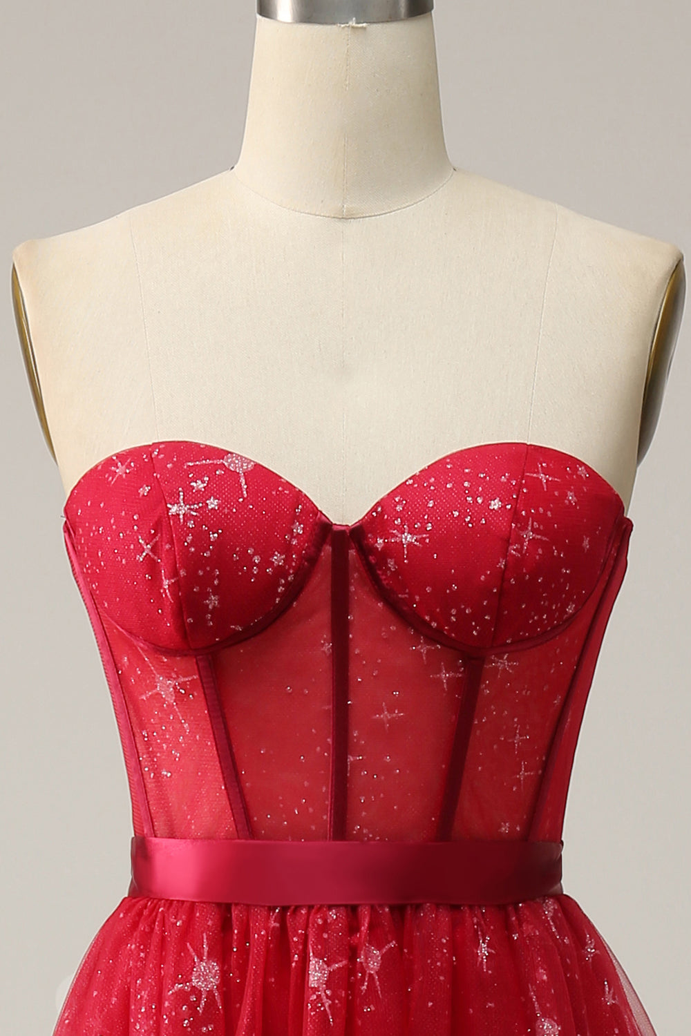 Vestido de Graduación Tul Sin Tirantes Rojo
