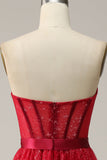 Vestido de Graduación Tul Sin Tirantes Rojo