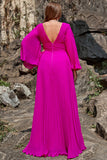 A Línea Fucsia Vestido de Fiesta Mangas Largas