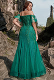 Sirena Fuera del Hombro Verde Escuro Vestido de Fiesta Con Apliques