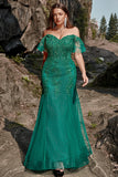 Sirena Fuera del Hombro Verde Escuro Vestido de Fiesta Con Apliques