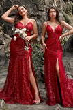 Correas de Espagueti Rojo Oscuro Sirena Vestido de Fiesta
