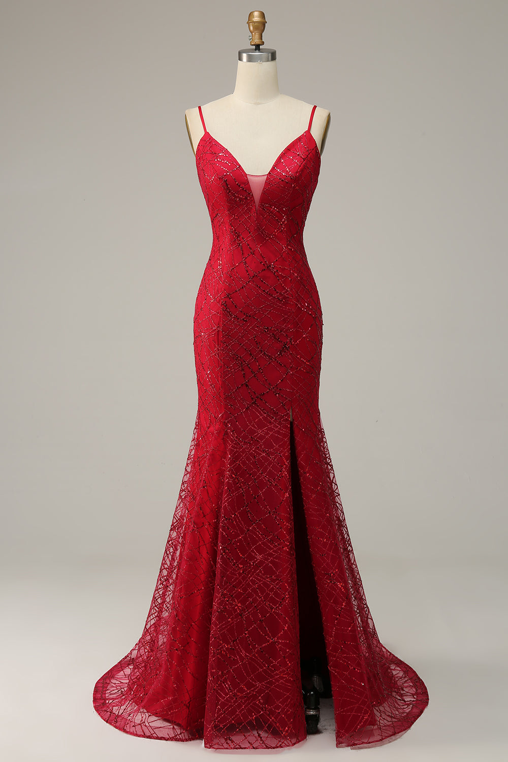 Correas de Espagueti Rojo Oscuro Sirena Vestido de Fiesta