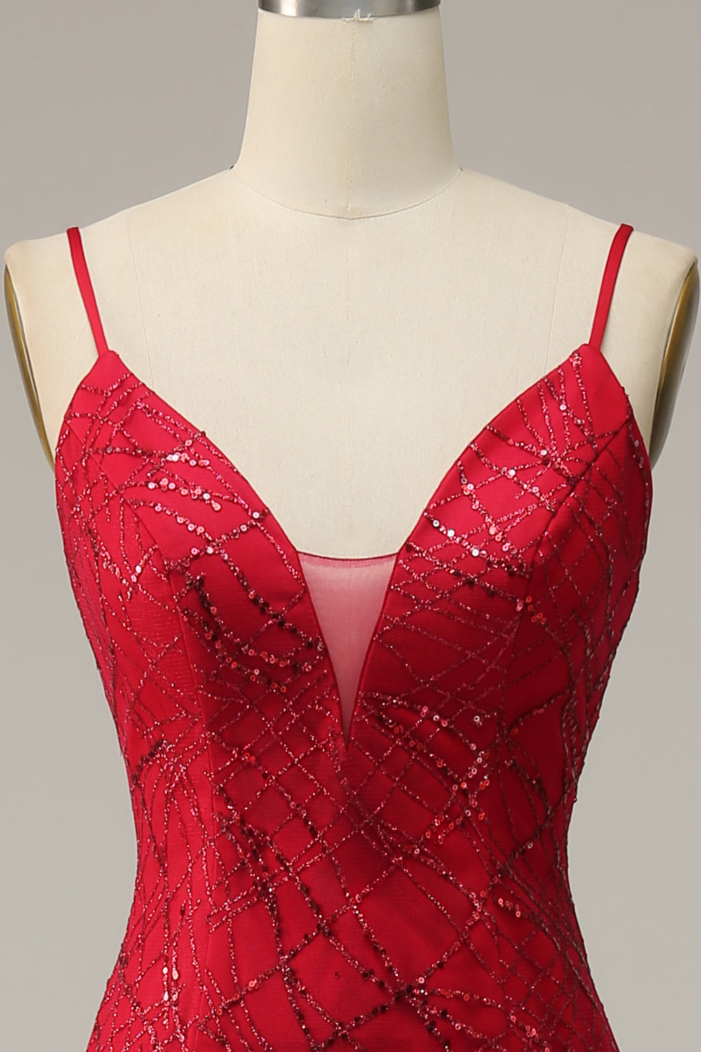 Correas de Espagueti Rojo Oscuro Sirena Vestido de Fiesta