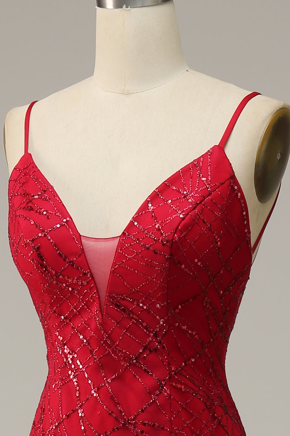 Correas de Espagueti Rojo Oscuro Sirena Vestido de Fiesta