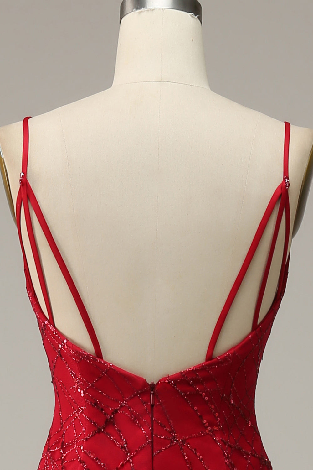 Correas de Espagueti Rojo Oscuro Sirena Vestido de Fiesta