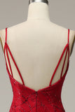 Correas de Espagueti Rojo Oscuro Sirena Vestido de Fiesta