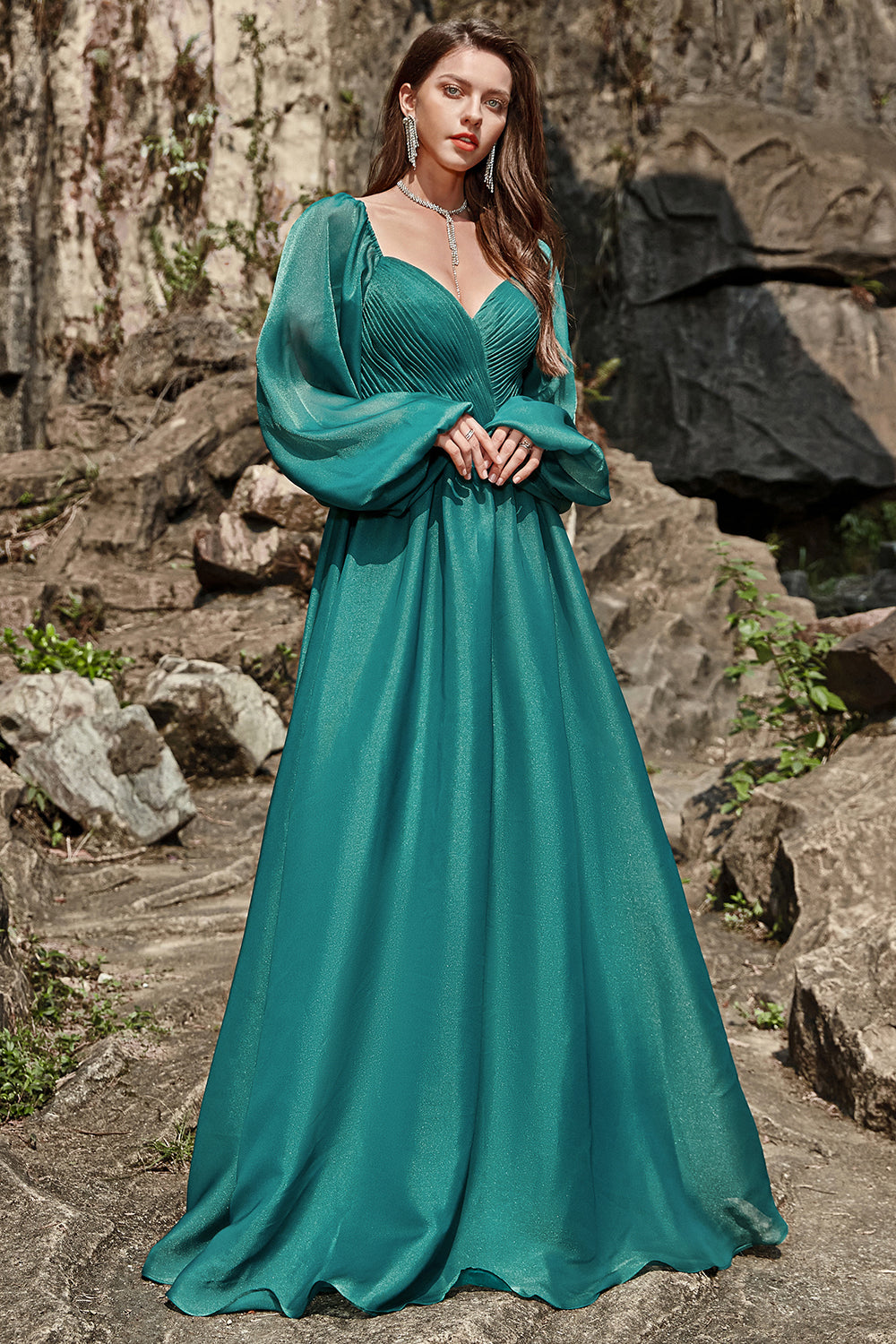 A Línea Verde Oscuro Vestido Largo de Graduación