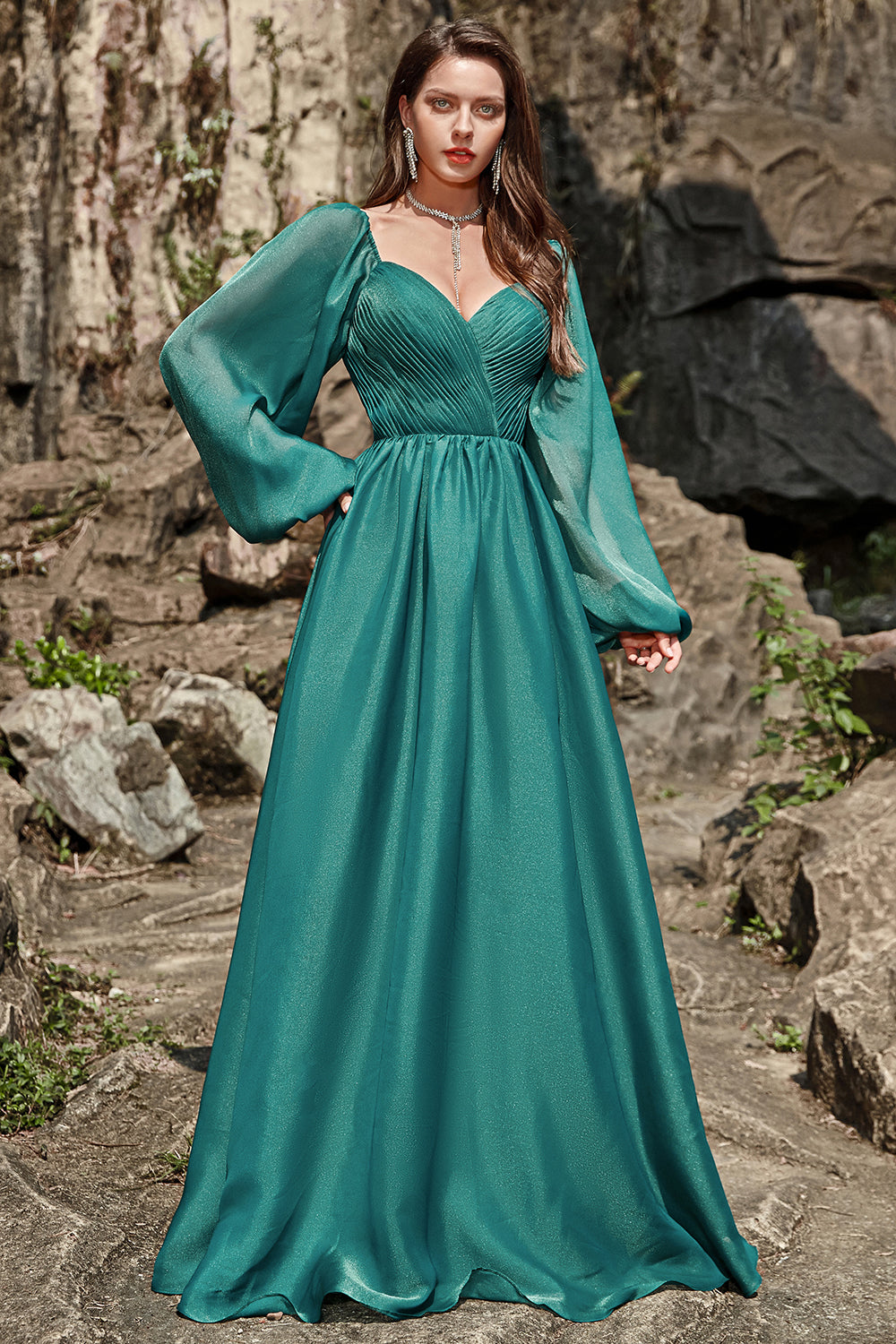 A Línea Verde Oscuro Vestido Largo de Graduación