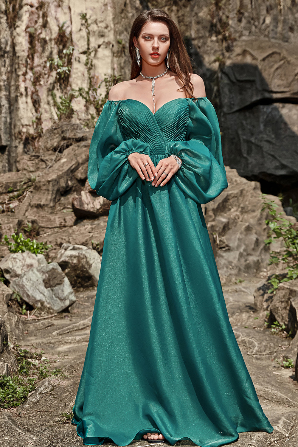 A Línea Verde Oscuro Vestido Largo de Graduación