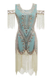 Verde Fuera del Hombro Lentejuelas 1920s Vestido Con Borlas