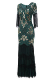 V Cuello Negro 1920s Vestido Con Lentejuelas y Flecos
