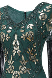 V Cuello Negro 1920s Vestido Con Lentejuelas y Flecos