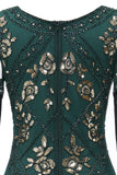 V Cuello Negro 1920s Vestido Con Lentejuelas y Flecos