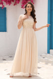 A Línea Tul Vestido de Fiesta Con Apliques Albaricoque