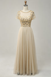 Albaricoque Tul A Line Vestido de Fiesta Con Apliques