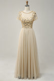 Albaricoque Tul A Line Vestido de Fiesta Con Apliques