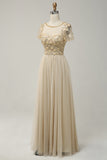 Albaricoque Tul A Line Vestido de Fiesta Con Apliques