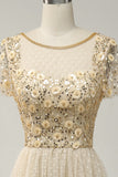 Albaricoque Tul A Line Vestido de Fiesta Con Apliques