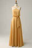A Línea Halter Amarillo Vestido de Dama de Honor