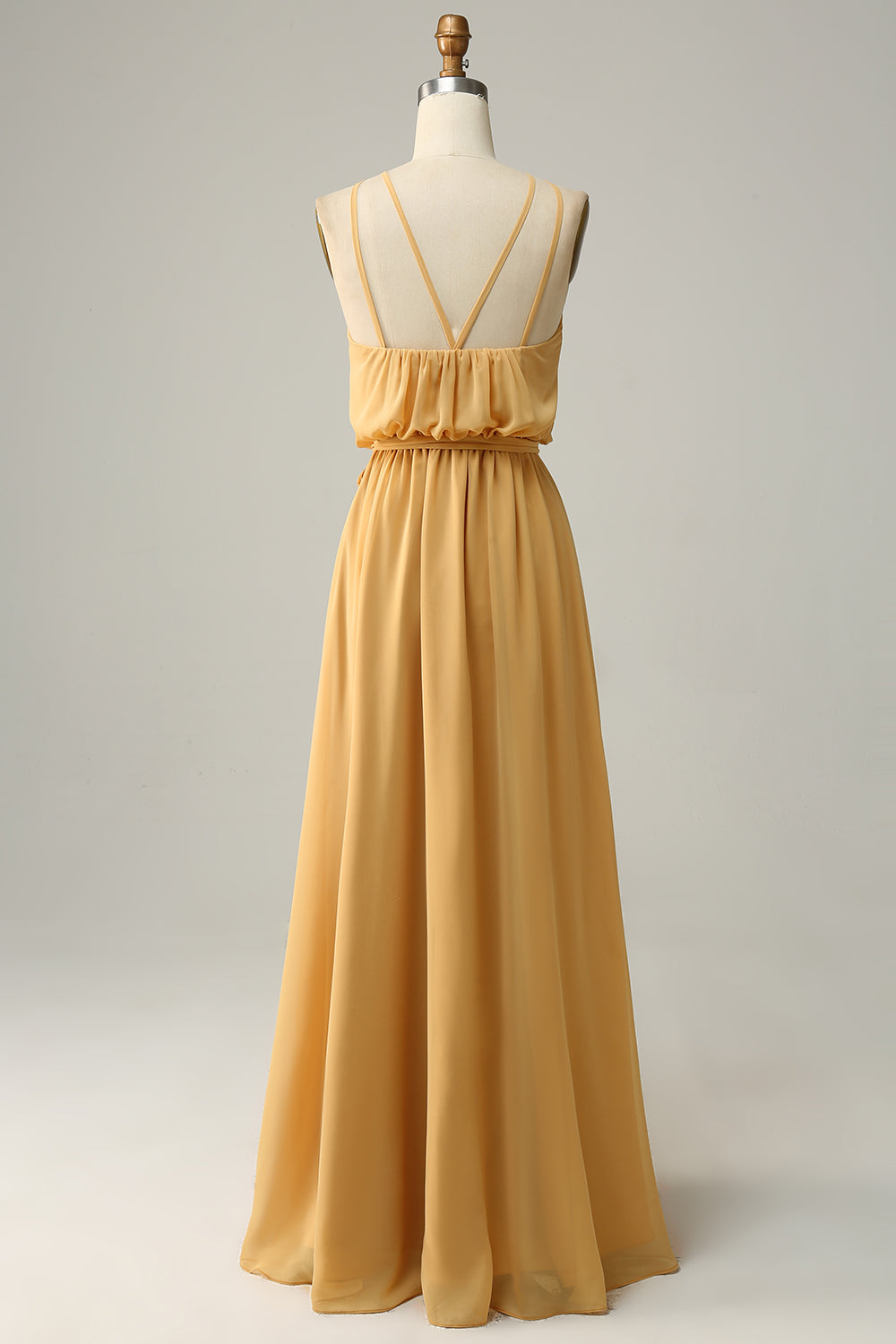 A Línea Halter Amarillo Vestido de Dama de Honor