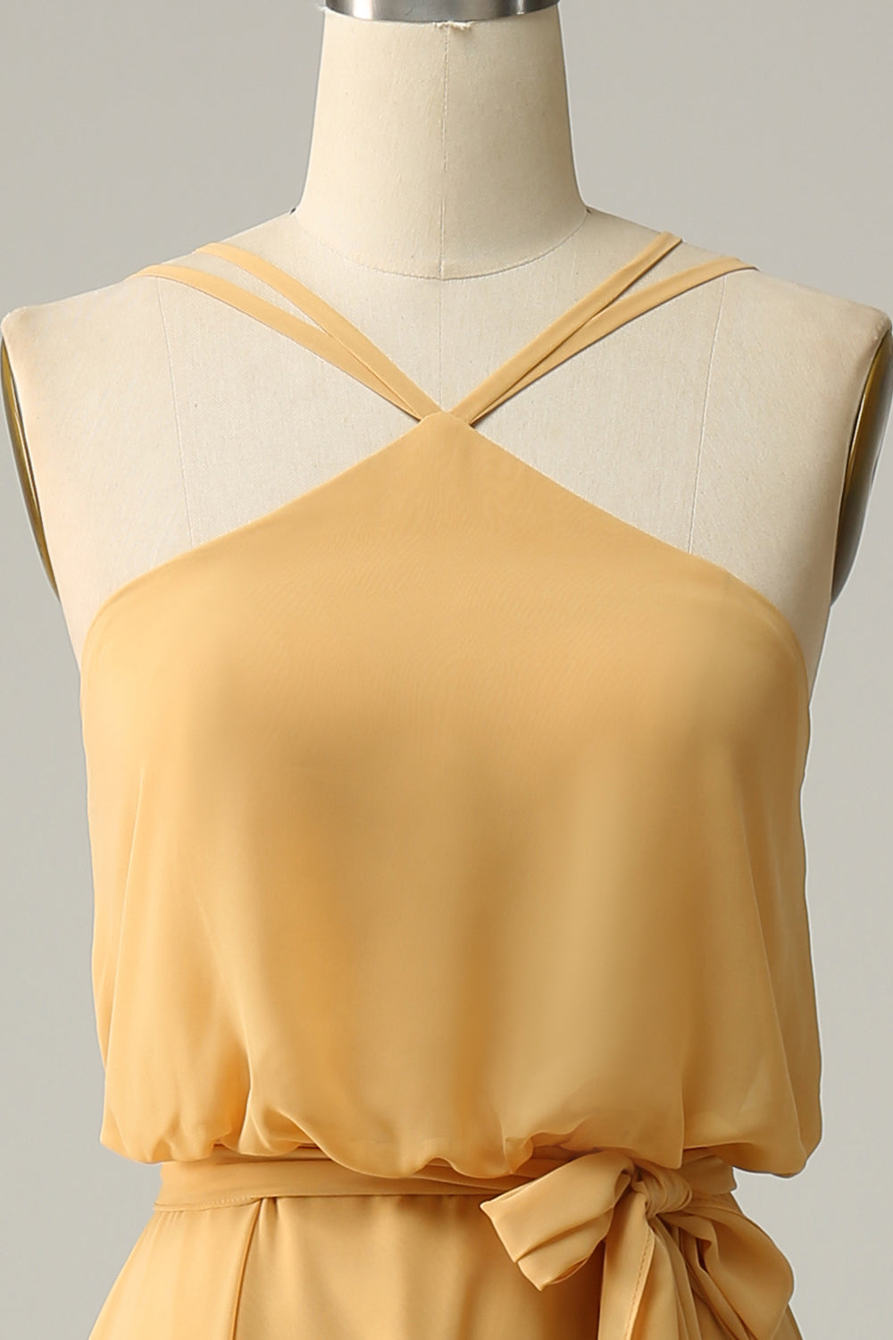 A Línea Halter Amarillo Vestido de Dama de Honor