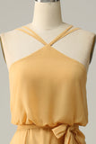 A Línea Halter Amarillo Vestido de Dama de Honor