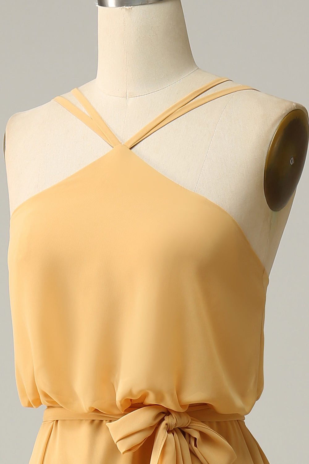 A Línea Halter Amarillo Vestido de Dama de Honor