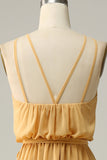 A Línea Halter Amarillo Vestido de Dama de Honor