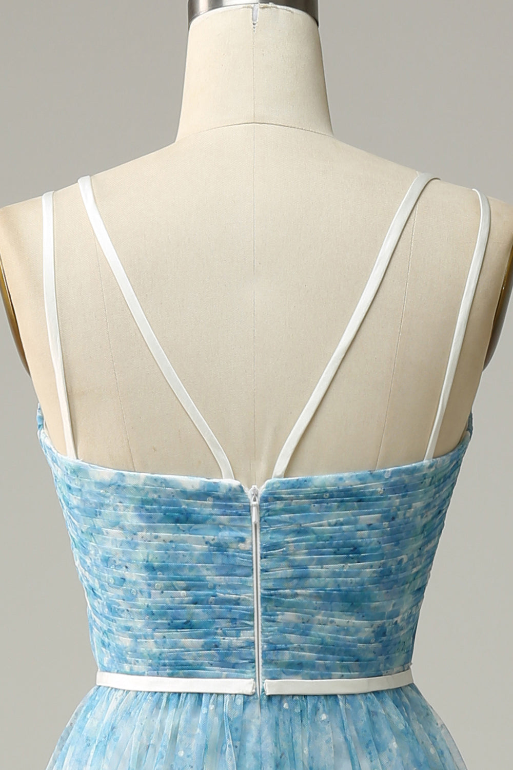 Vestido de dama de honor largo de tul con estampado azul A-Line