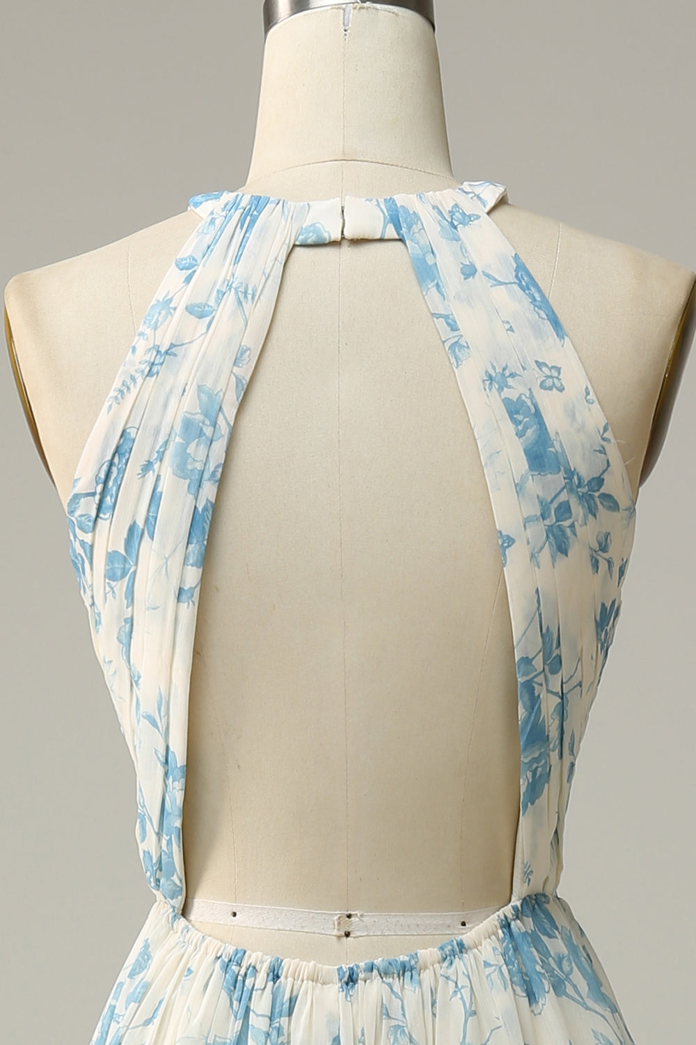 Vestido de dama de honor azul floral Boho Long Chiffon