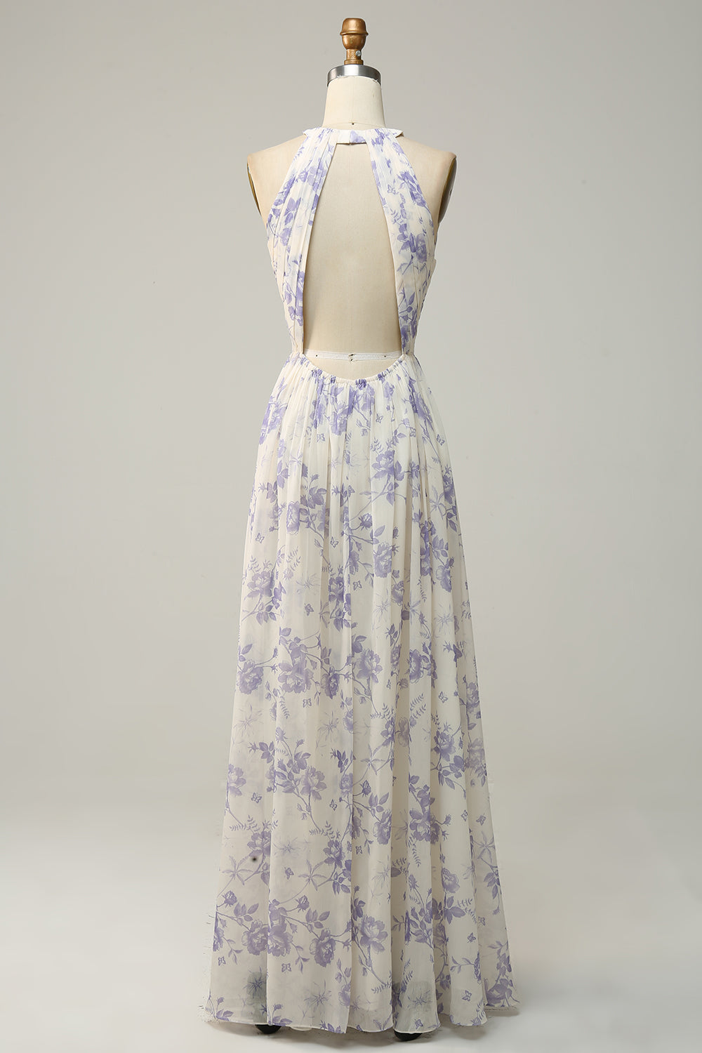 Vestido de dama de honor azul floral Boho Long Chiffon