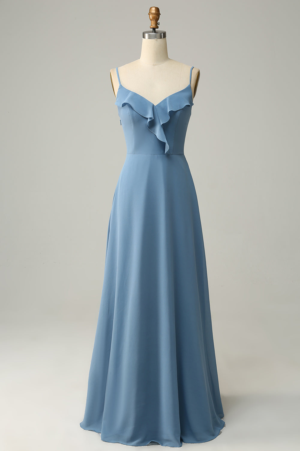 A Línea Correas de Espagueti Gris Azul Vestido de Dama de Honor