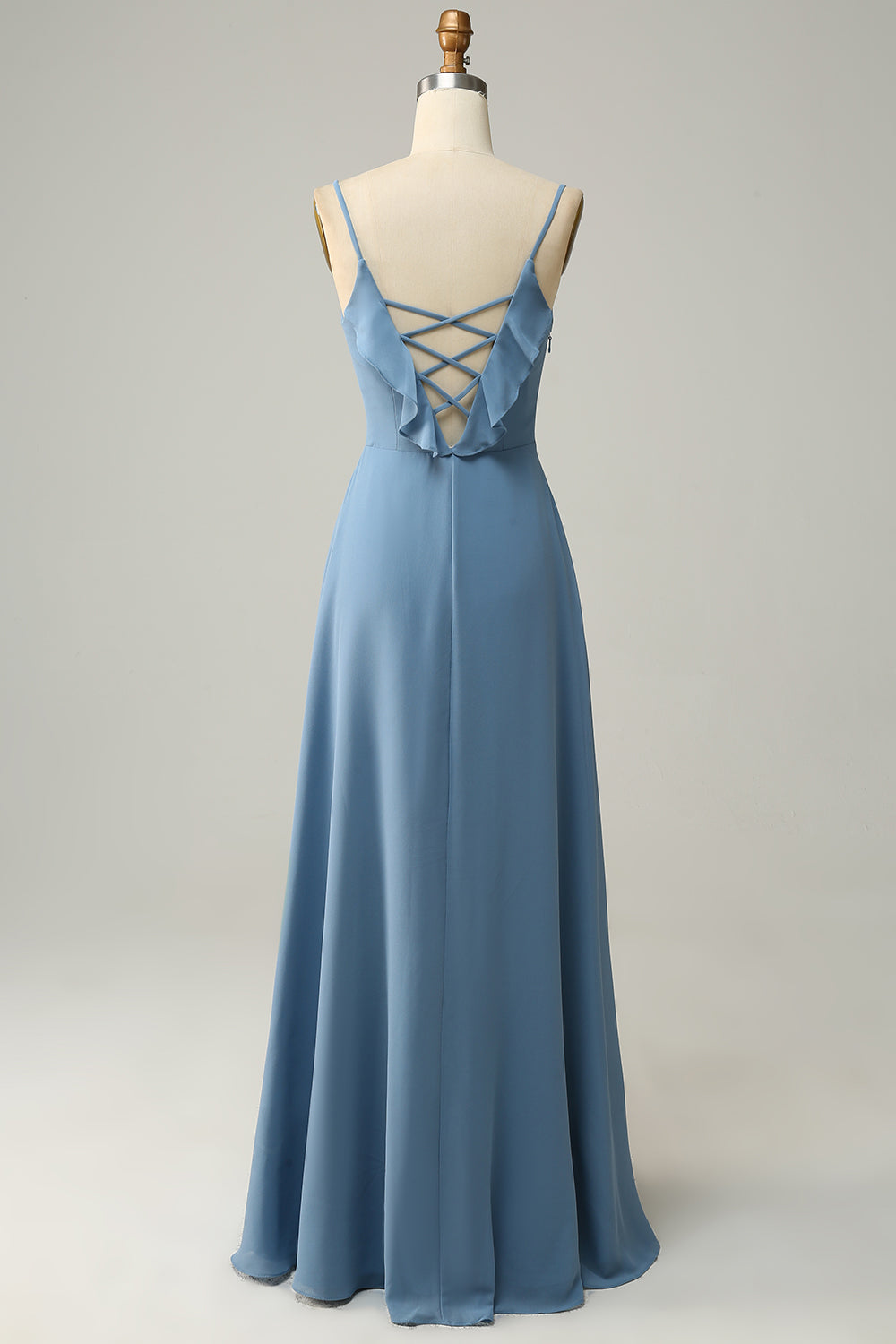 A Línea Correas de Espagueti Gris Azul Vestido de Dama de Honor
