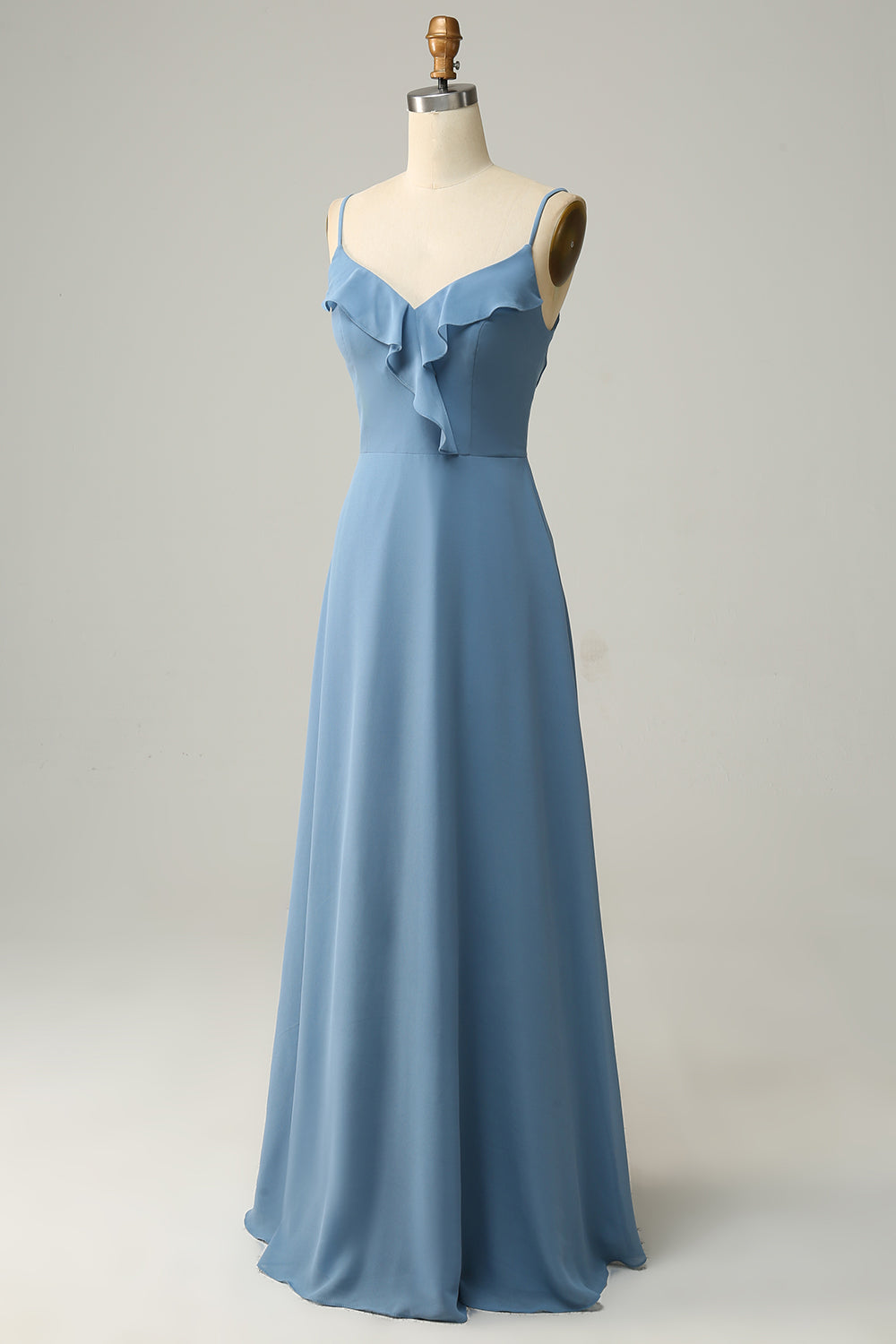 A Línea Correas de Espagueti Gris Azul Vestido de Dama de Honor
