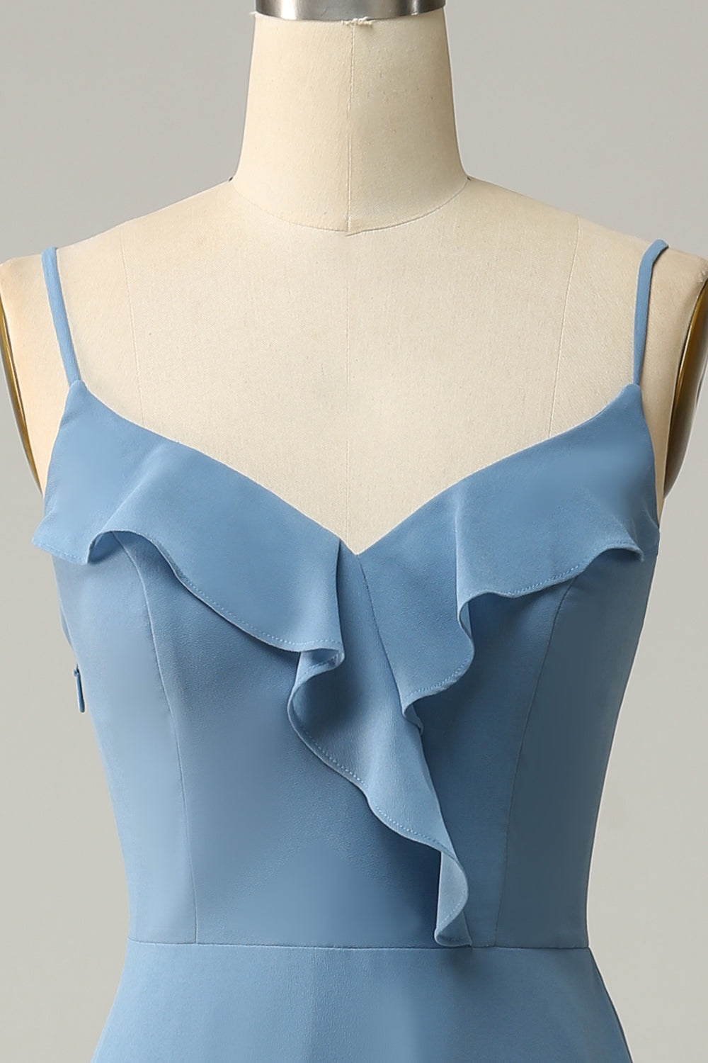 A Línea Correas de Espagueti Gris Azul Vestido de Dama de Honor