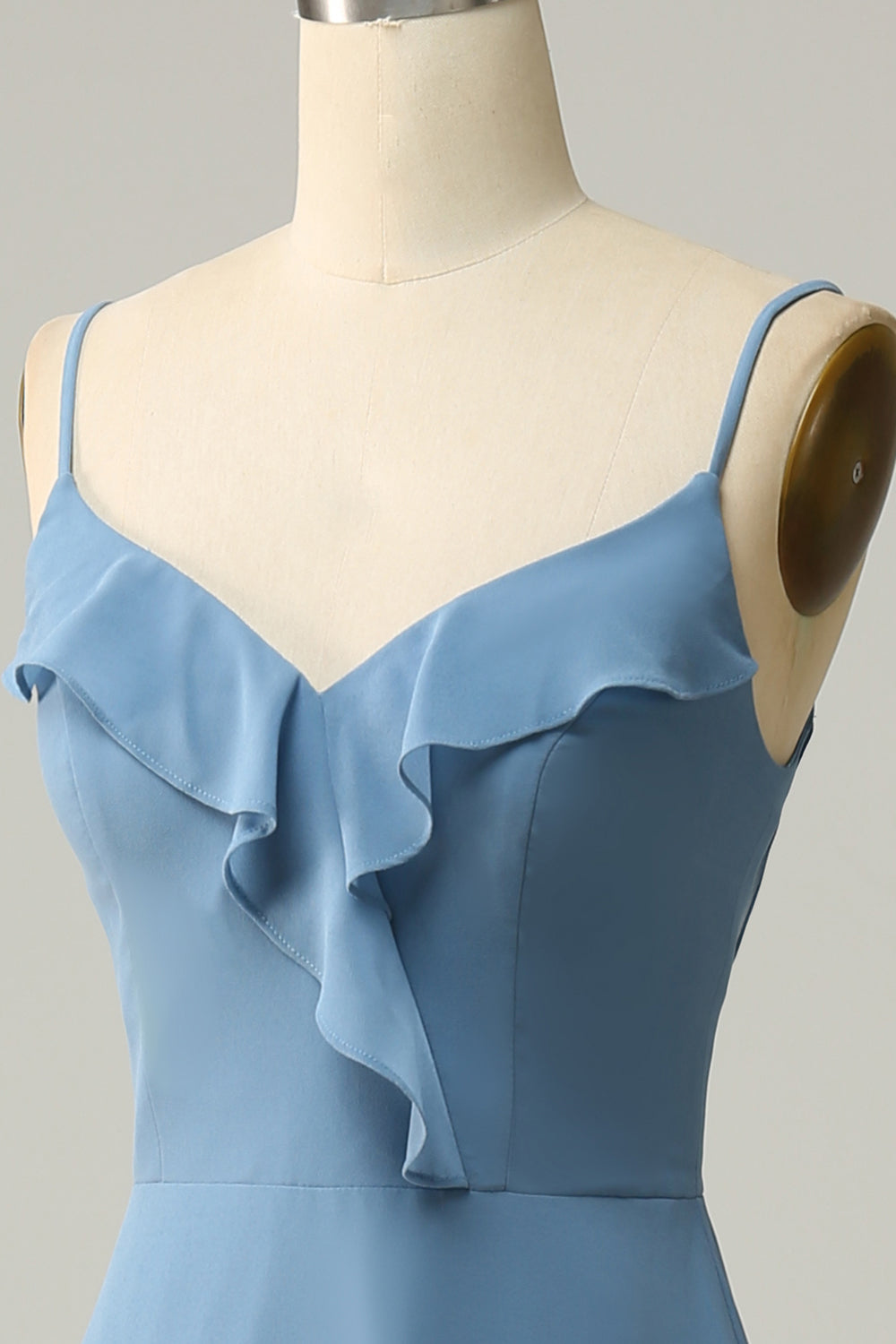 A Línea Correas de Espagueti Gris Azul Vestido de Dama de Honor