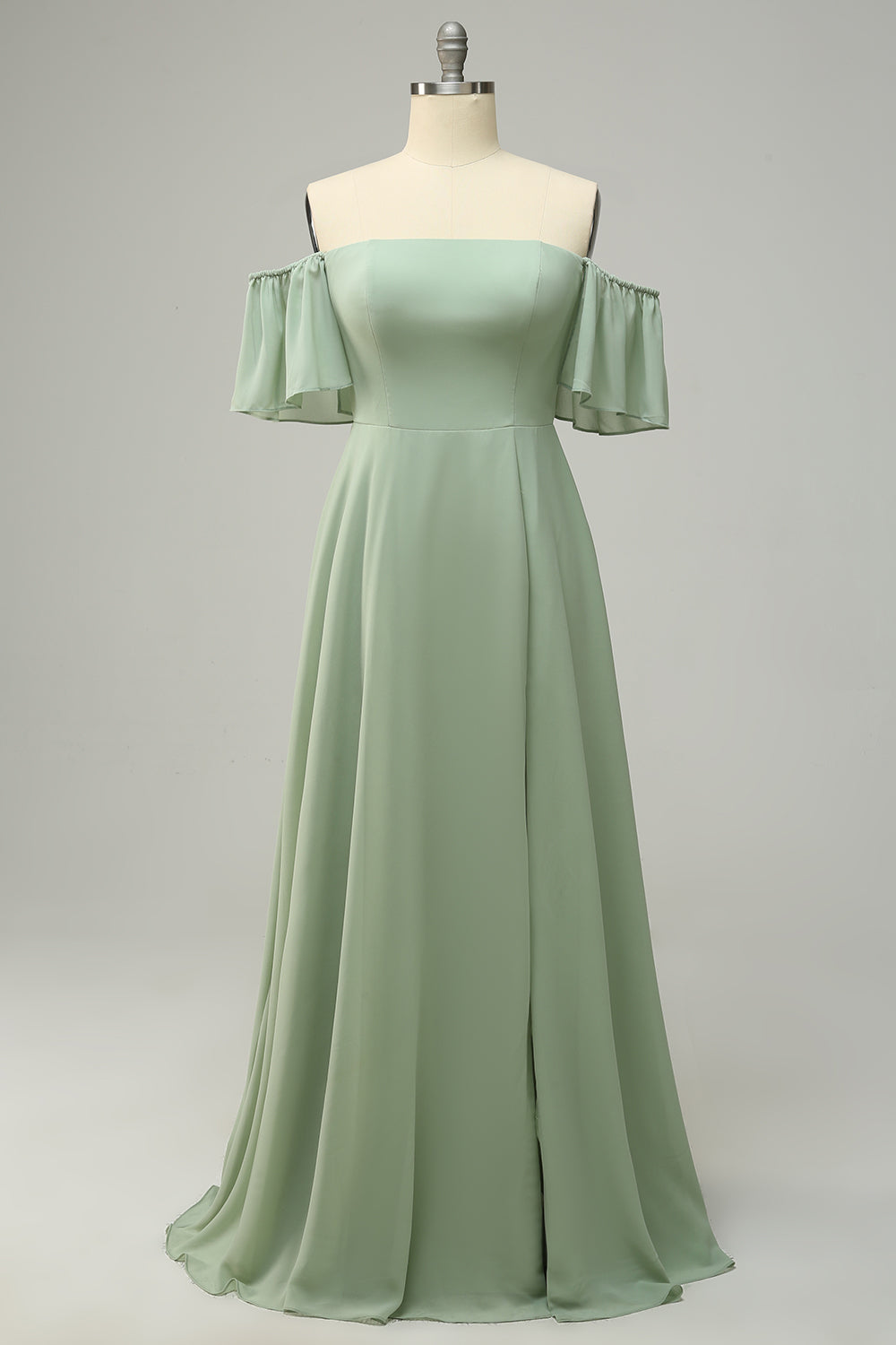 A Línea Fuera del Hombro Vestido de Dama de Honor Verde