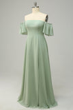 A Línea Fuera del Hombro Vestido de Dama de Honor Verde