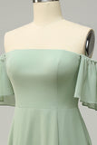 A Línea Fuera del Hombro Vestido de Dama de Honor Verde