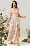 Vestido de Dama de Honor Gasa Floral Rosa